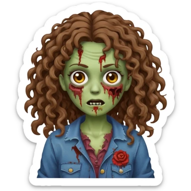 uma mulher zumbi estilo emoji de iphone com cabelos cacheados longos e marrons sticker