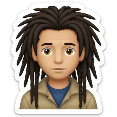 Dark-haired boy with medium-sized dreadlocks that cover part of his face sticker