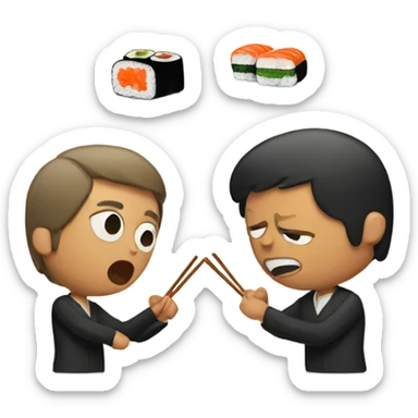 Two people arguing over sushi sticker