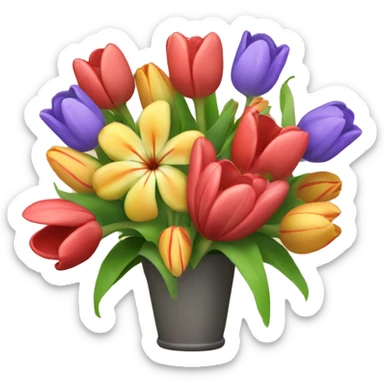 A flower bouquet filled with tulips and hibiscuses  sticker