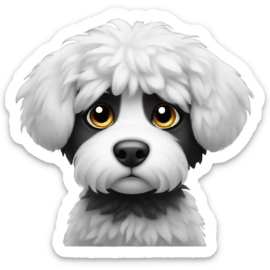 Sad small black and white fluffy dog sticker