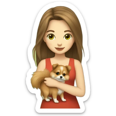 light-skinned-girl-with-brown-hair-and-green-eyes-petting-red-pomeranian sticker