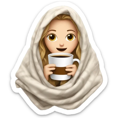 White girl inside of a blanket drinking coffee with eyes close sticker
