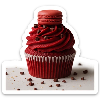 Change the icing to red velvet with a deep red, creamy texture, keep the realistic cupcake and accessories, photorealistic style, transparent background. sticker
