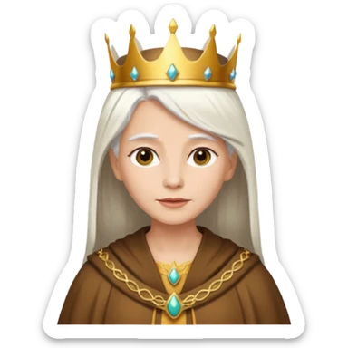 Queen with straight white hair – golden crown, brown robe sticker