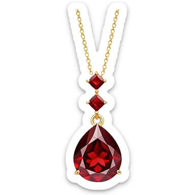 red garnet pendant like enchanted starlight, suspended from a gold chain, symbolizing passion and transformation sticker