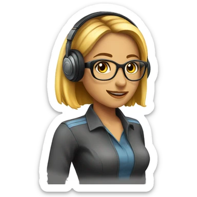 front pov of a super hot girl with a headset of a customer service sticker