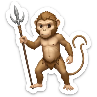 fullbody monkey Neanderthal with a spear sticker