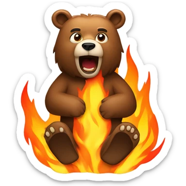 Bear sitting in fire, roaring  sticker