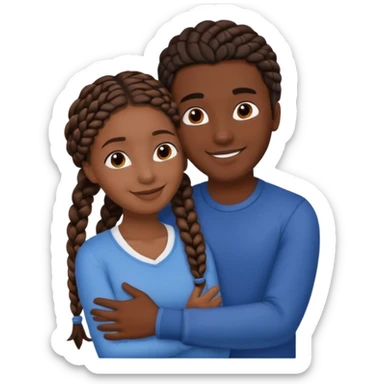 dark skin, black girl with black and brown braids, hugging her Mediterranean boyfriend with brown hair and dark skin sticker