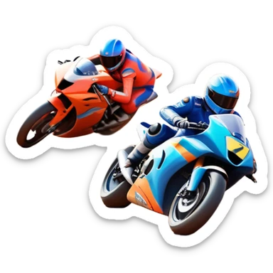 A sleek racing car and motorcycle speeding on a track, leaving a trail of dust behind. The scene captures the thrill of high-speed competition, with blurred motion and vibrant colors, highlighting the dynamic energy of motorsport. sticker