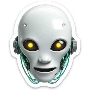 Alien robot head with glowing wires and white teeth  sticker