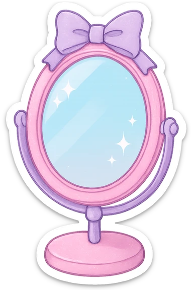 sparkling girly mirror, stylish and pastel, no background sticker
