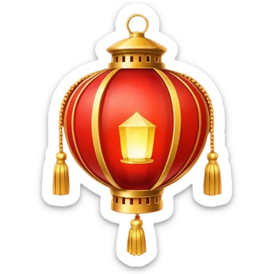 A red lantern with gold tassels glowing softly. sticker