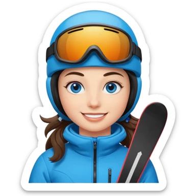 brunette with blue eyes skiing downhill  sticker