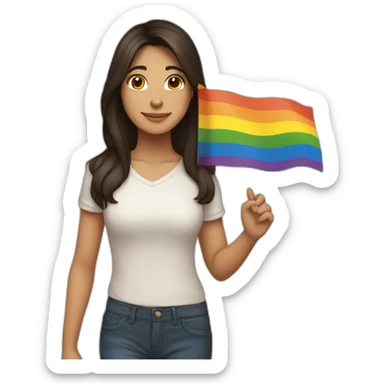 brunette with lgbt flag in one hand and indian flag in the other sticker