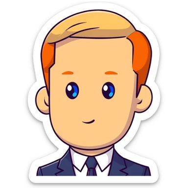 Russian leader with serious expression, short blonde hair, blue eyes, in formal suit sticker