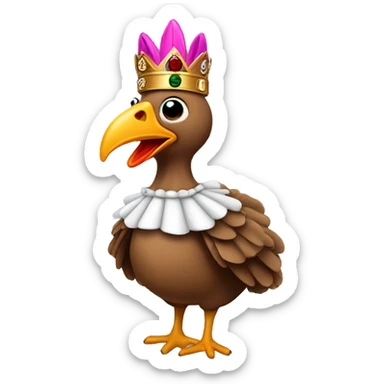 Turkey with its tongue out wearing a crown dancing and wearing a gucci sweatshirt sticker