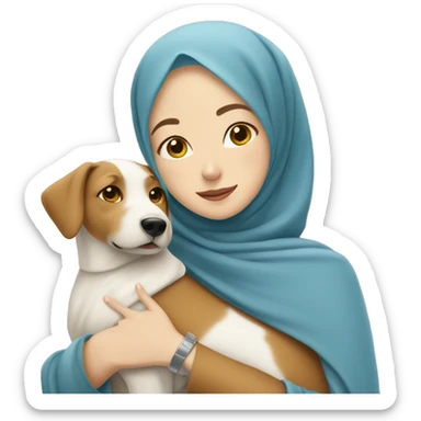 pretty white skin woman with hijab hugging a dog sticker
