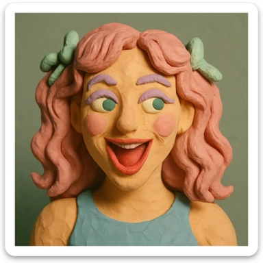 Chappell Roan with playful expression in pastel colors in claymation style sticker