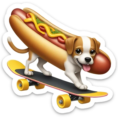 Dog riding a hot dog skateboard hitting a gnarly trick  sticker
