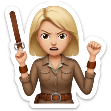 mom with a belt in her hands and an angry expression on her facd sticker