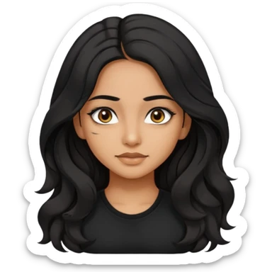 a pretty tan indian bratz girl. eyeliner on, wearing a black tshirt. wavy long BLACK coloured hair sticker