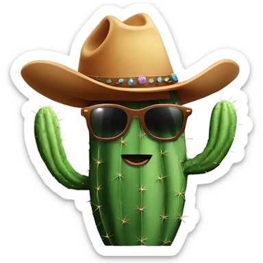 cactus with cowboyhat, sunglasses, lighted cigar sticker