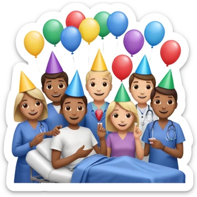 Create Happy & celebrating team faces for a hospital sticker