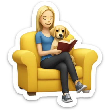 girl reading on couch with yellow lab  sticker