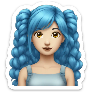 Young girl blue hair twin tail very long hair sticker
