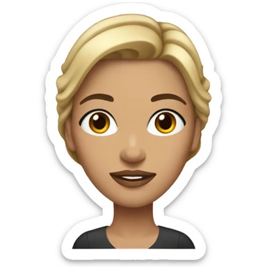 Brunette with blonde highlights women with arched eyebrows and big lip sticker