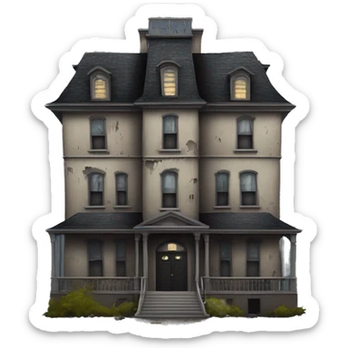 Dark dilapidated 8 story Haunted Addams manor hotel with attached garage  sticker
