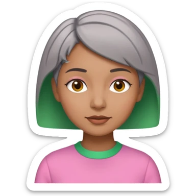 Brown woman with short gray hair wearing pink and green outfit  sticker