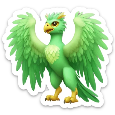 Full-body green gryphon with pink wings and pink tail-feathers sticker