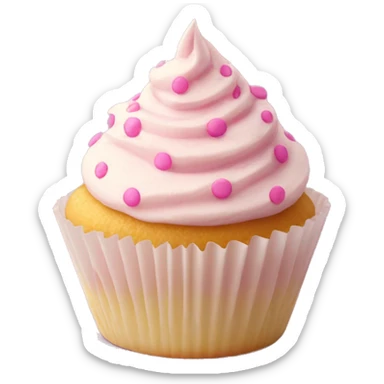 Butter creme frosted cupcake with pink polka dot cup liner sticker