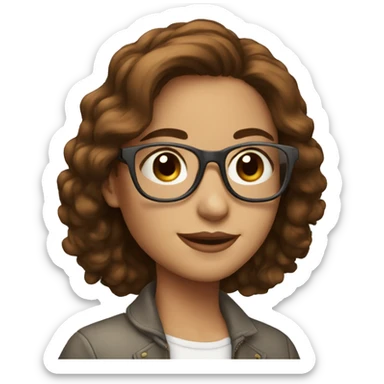 Beautiful girl with brown hair and glasses and laptop sticker