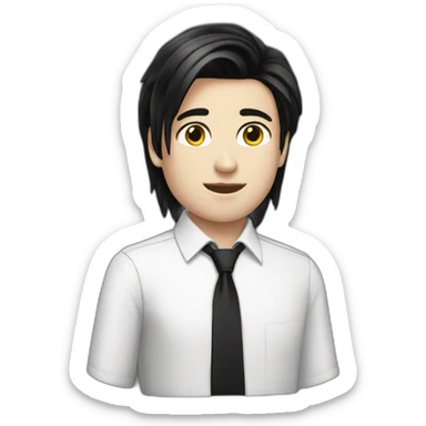 androgynous white boy bang black straight hair white shirt black tie sticker