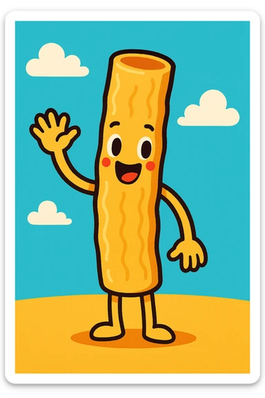 a smiling veggie straw character waving, cute and friendly, cartoon style sticker