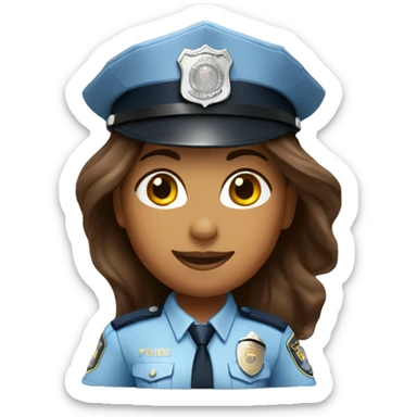 A police woman, brown skin., long hair, happy, with police hat sticker