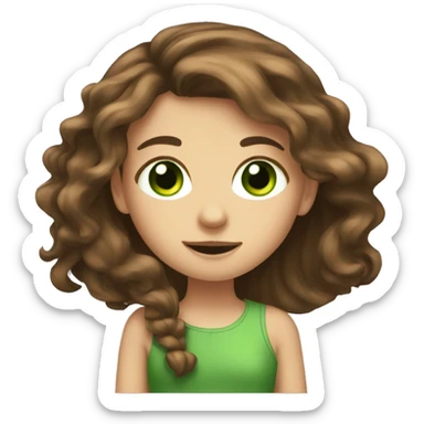 Cute girl with long brown hair and green eyes sticker