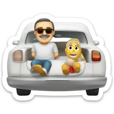 padre español calvo, un poco rellenito, blanco de peil, conduce el coche para llevar a su familia de vacaciones sticker