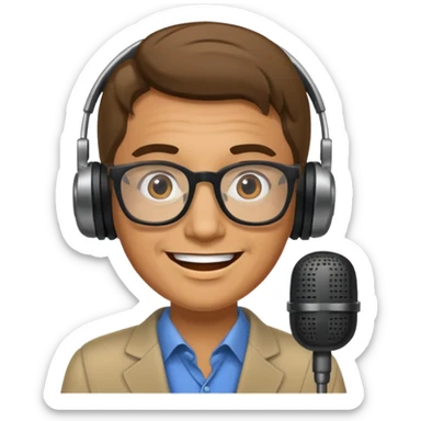 Un locutor de radio, moreno, con gafas sticker