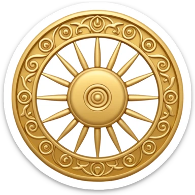 samsara spiritual symbol emoji, circular wheel with spokes, representing cycle of life death and rebirth, simple spiritual harmonious design sticker