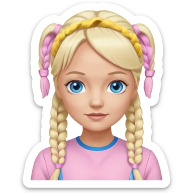 Emma Bunton blue eyes, long blonde pigtails hair, light pink outfit sticker