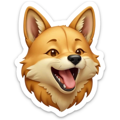 Cinematic Cute Yawning Dingo Portrait Emoji, Head tilted slightly with a dramatic, wide-open yawn, showcasing a soft, sandy fur with gently drooping ears and round amber eyes barely open in drowsy contentment, Simplified yet irresistibly adorable features, highly detailed, glowing with a soft, cozy glow, high shine, relaxed yet expressive, stylized with a touch of wild charm, bright and endearing, soft glowing outline, capturing the essence of a sleepy yet affectionate dingo, so drowsy it feels like it could stretch out of the screen and curl up for a nap! sticker