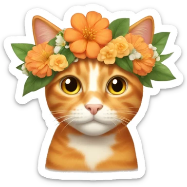 Orange cat with flower crown sticker