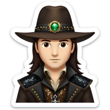 Gabriel Van Helsing from Van Helsing with long dark brown hair, dark brown sequin outfit sticker