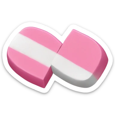 two pieces of gum: pink and white sticker