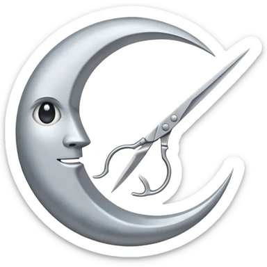 Scissors cutting moon sticker